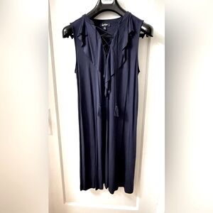 LORD & TAYLOR DARK BLUE SLEEVELESS DRESS RUFFLES OFF NECKLINE